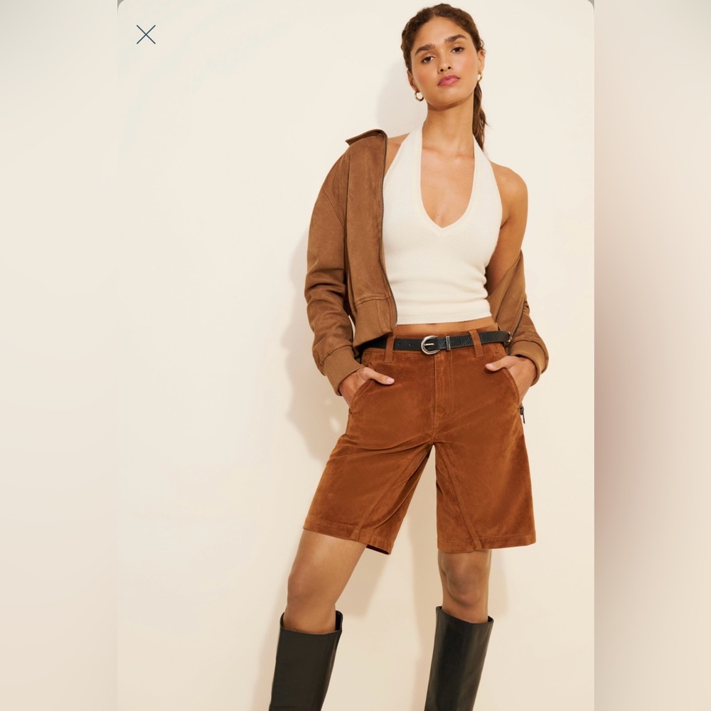 Free People We the Free Dylan Vegan Suede Tan Long Shorts Bermudas Size 29